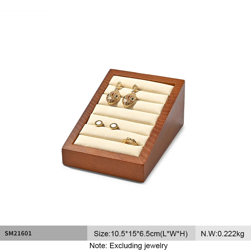 Présentoir Bague Bois Massif Microfibre Vitrine
