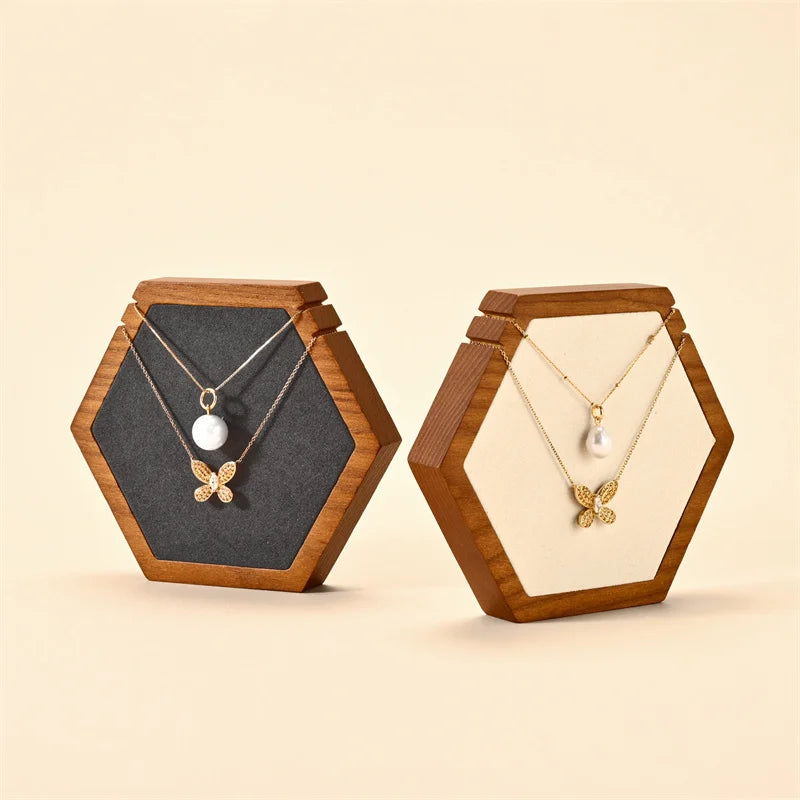 Présentoir Collier Bois Hexagonal Suspendu Vitrine