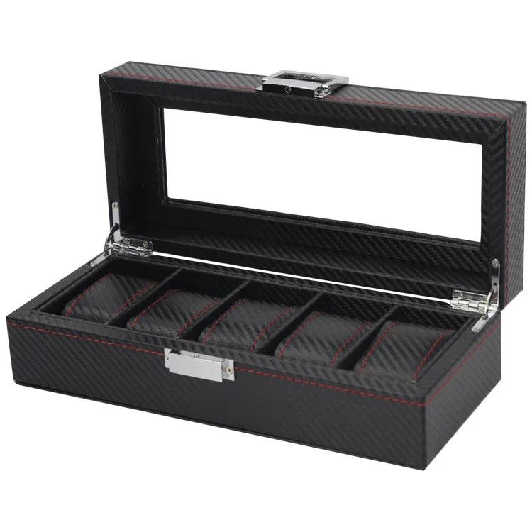 Boîte Montres Cuir Fibre Carbone Moderne Multi-Slots
