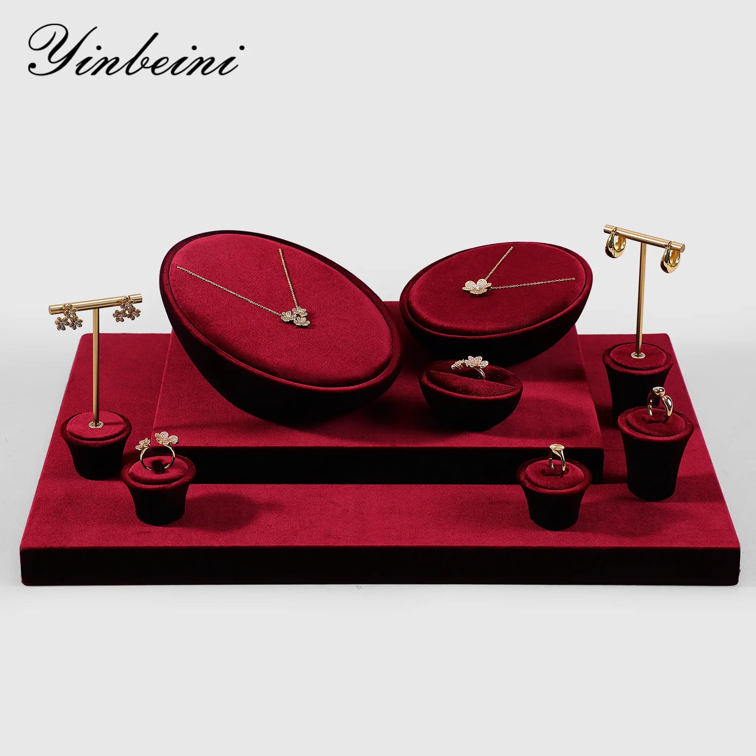 Ensemble Présentoirs Bijoux Velours Vitrine Complète
