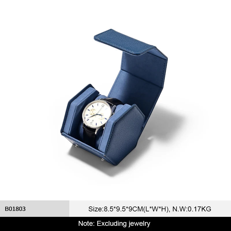 Étui Montre Cuir Hexagonal Voyage Portable