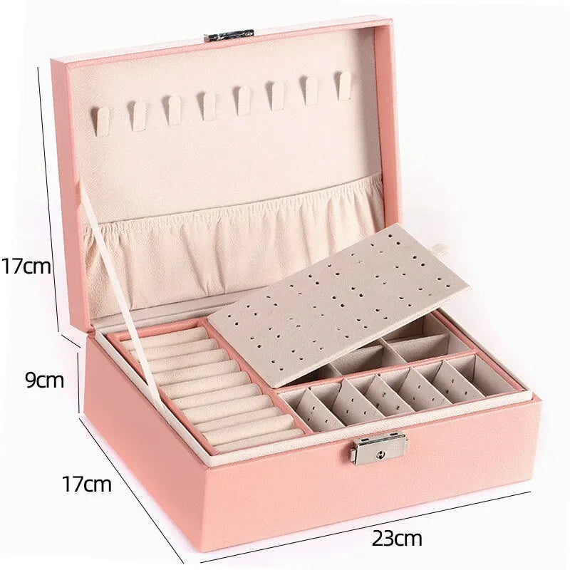 Boite Bijoux Cuir Velours Double Niveau