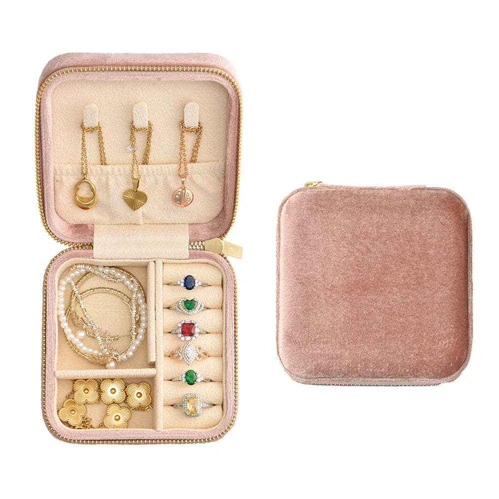 Boîte à Bijoux Velours Carrée Zip 15 Couleurs