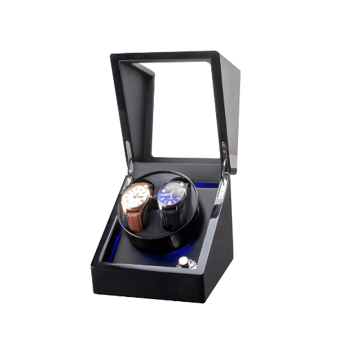 Remontoir Montres Bois 2 Places LED Bleue