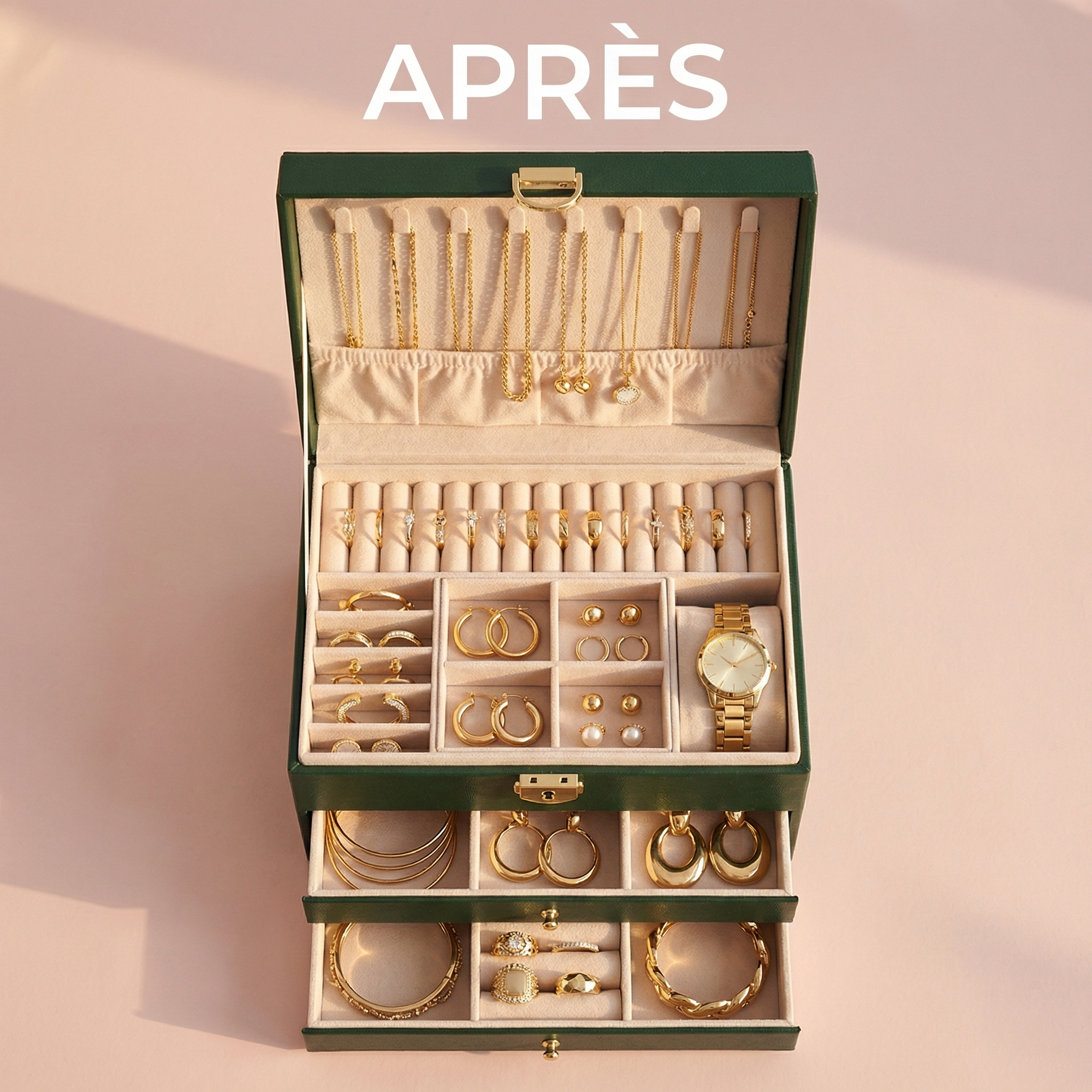 Boîte Bijoux Velours Tiroirs 2 Étages Femme