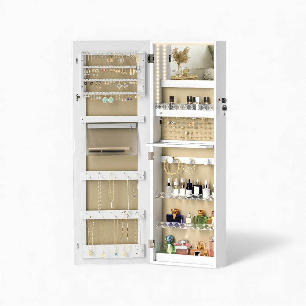 Armoire Bijoux Murale Bois Blanc LED Miroir