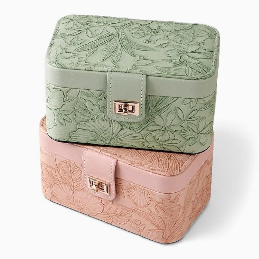Boîte Bijoux Cuir Floral Vert Modulable