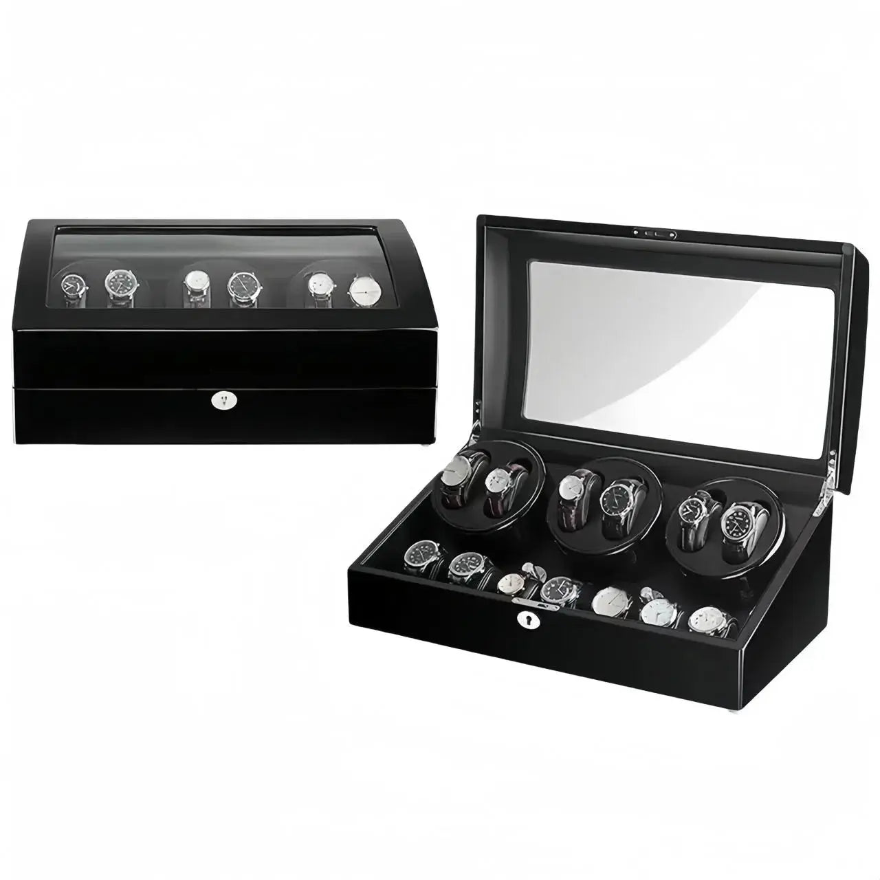 Remontoir Montre Bois Noir 6 Places 7 Rangements