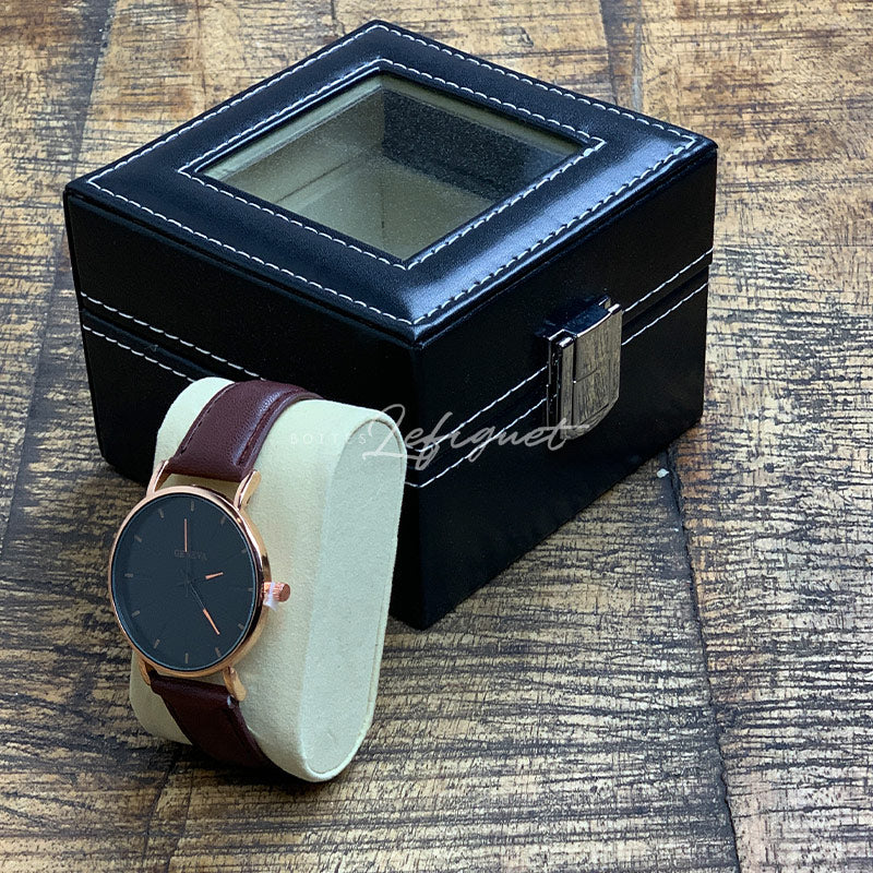 Boîte Montre Cuir Noir Voyage 2 Places