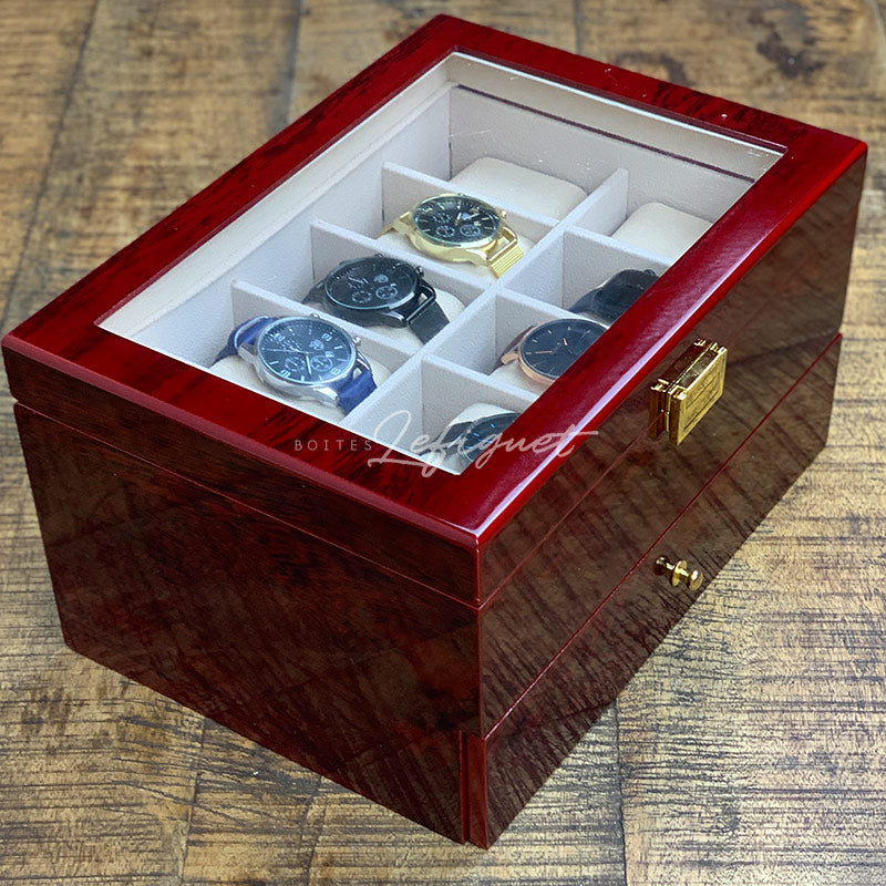Coffret Montre Bois Marron 20 Slots Tiroir Velours