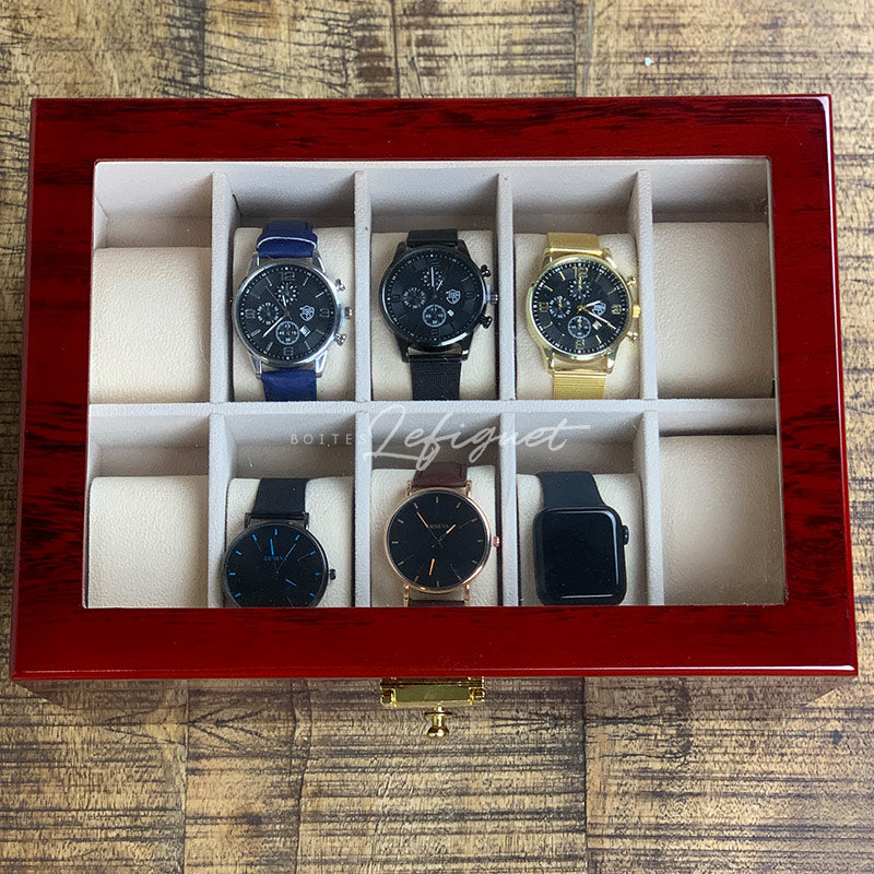 Coffret Montre Bois Marron 20 Slots Tiroir Velours