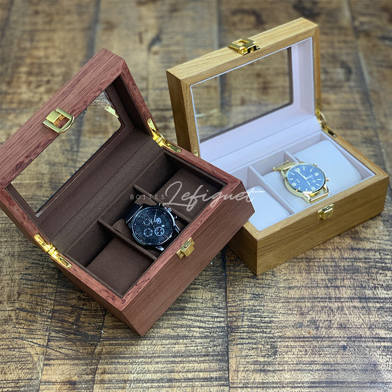 Boîte Montre Bois Verre 3 Places Luxe