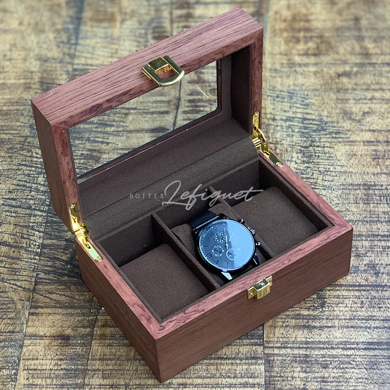 Boîte Montre Bois Verre 3 Places Luxe