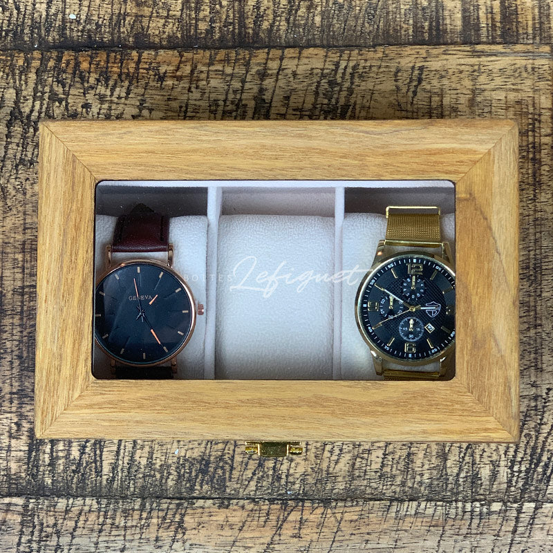 Boîte Montre Bois Verre 3 Places Luxe