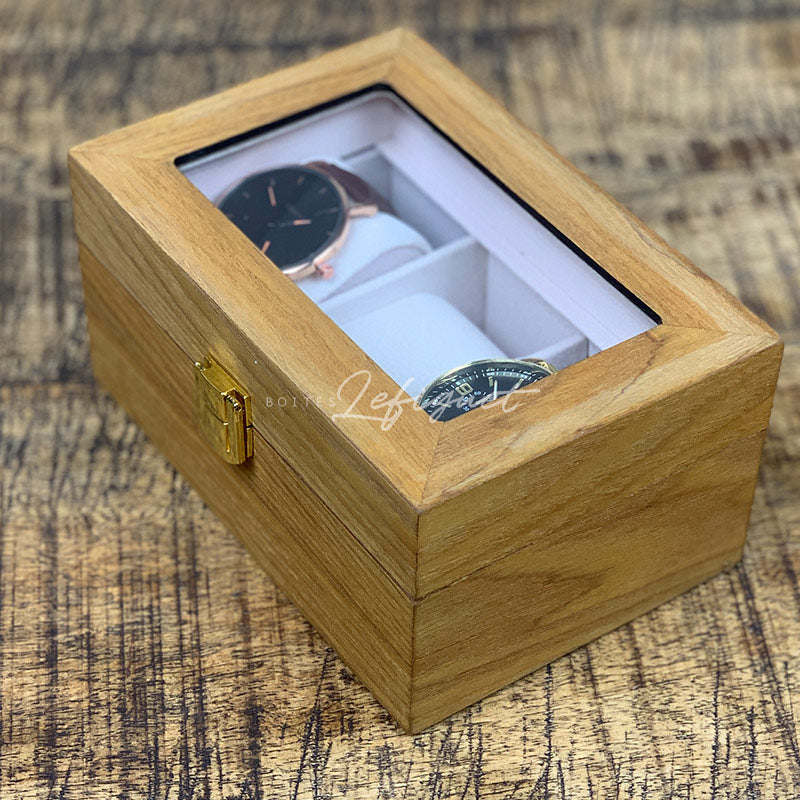 Boîte Montre Bois Verre 3 Places Luxe