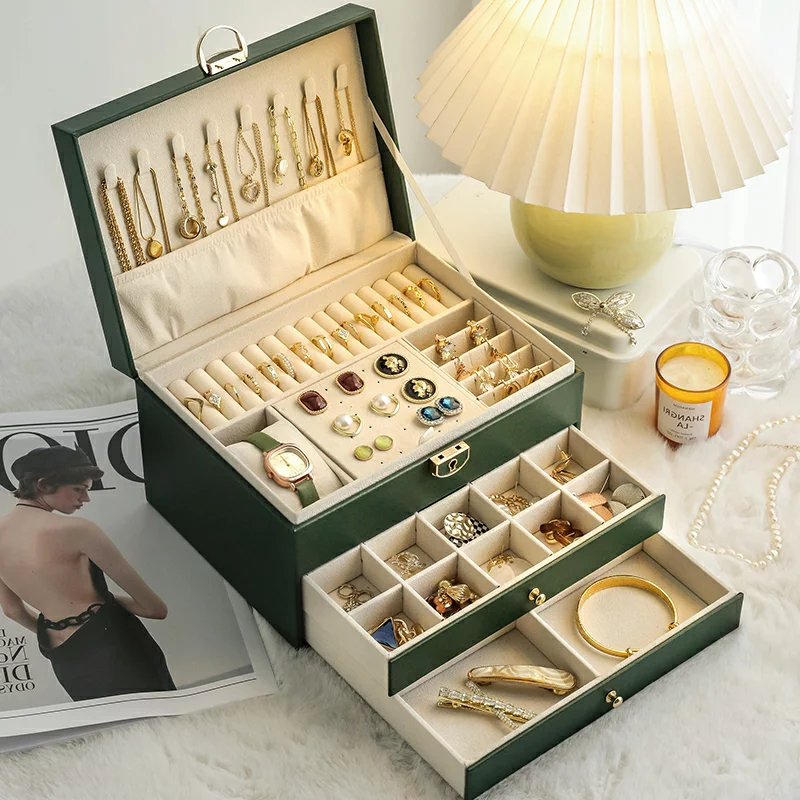 Boîte Bijoux Velours Tiroirs 2 Étages Femme