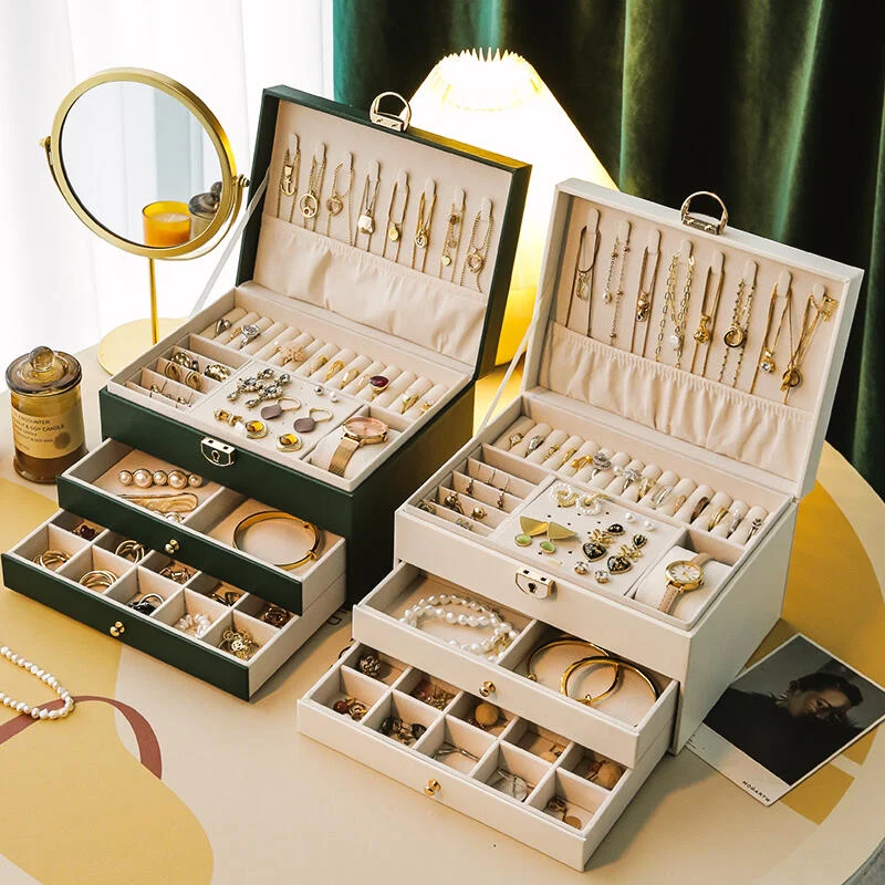 Boîte Bijoux Velours Tiroirs 2 Étages Femme