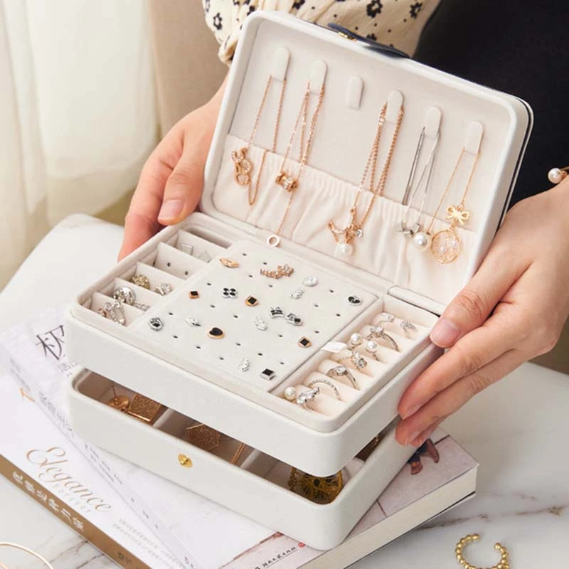 Boîte Bijoux Cuir Voyage 2 Étages Velours