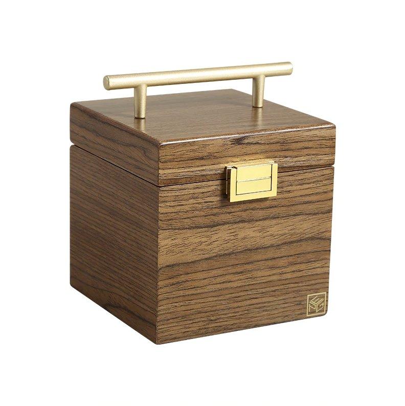 Boite Bijoux Bois Laiton Cube Miroir 3 Niveaux