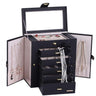 Boite Bijoux Cuir Noir Grand Format 5 Tiroirs