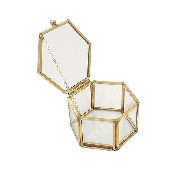Boite Bijoux Verre Laiton Dore Geometrique