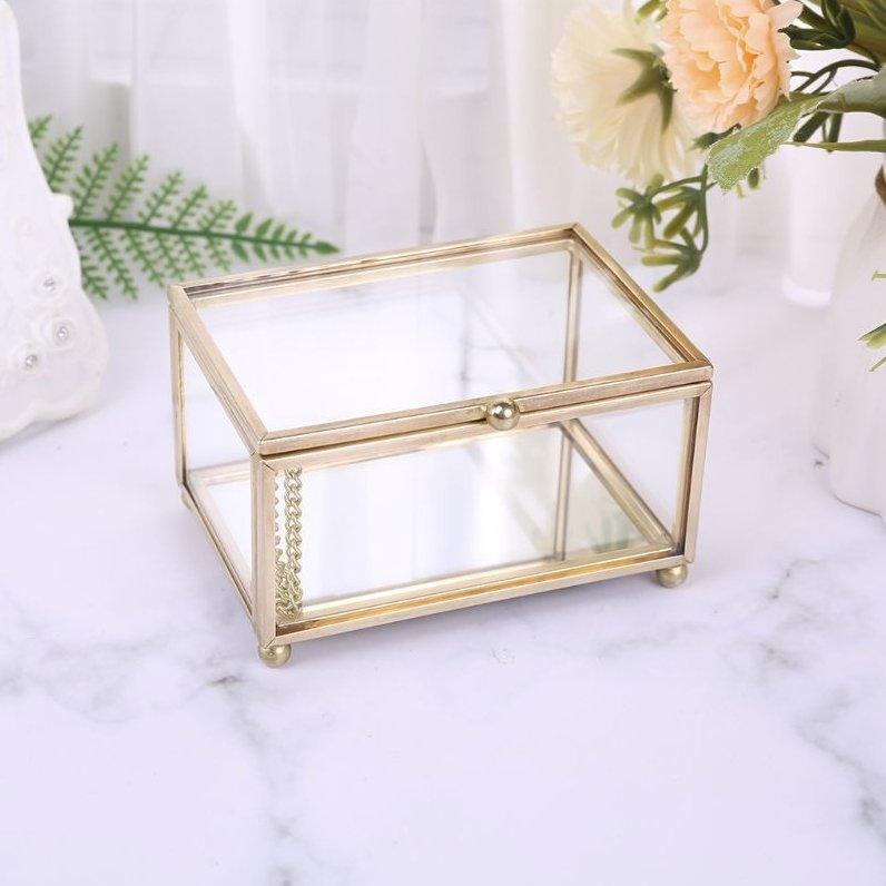 Boite Bijoux Metal Dore Verre Vintage