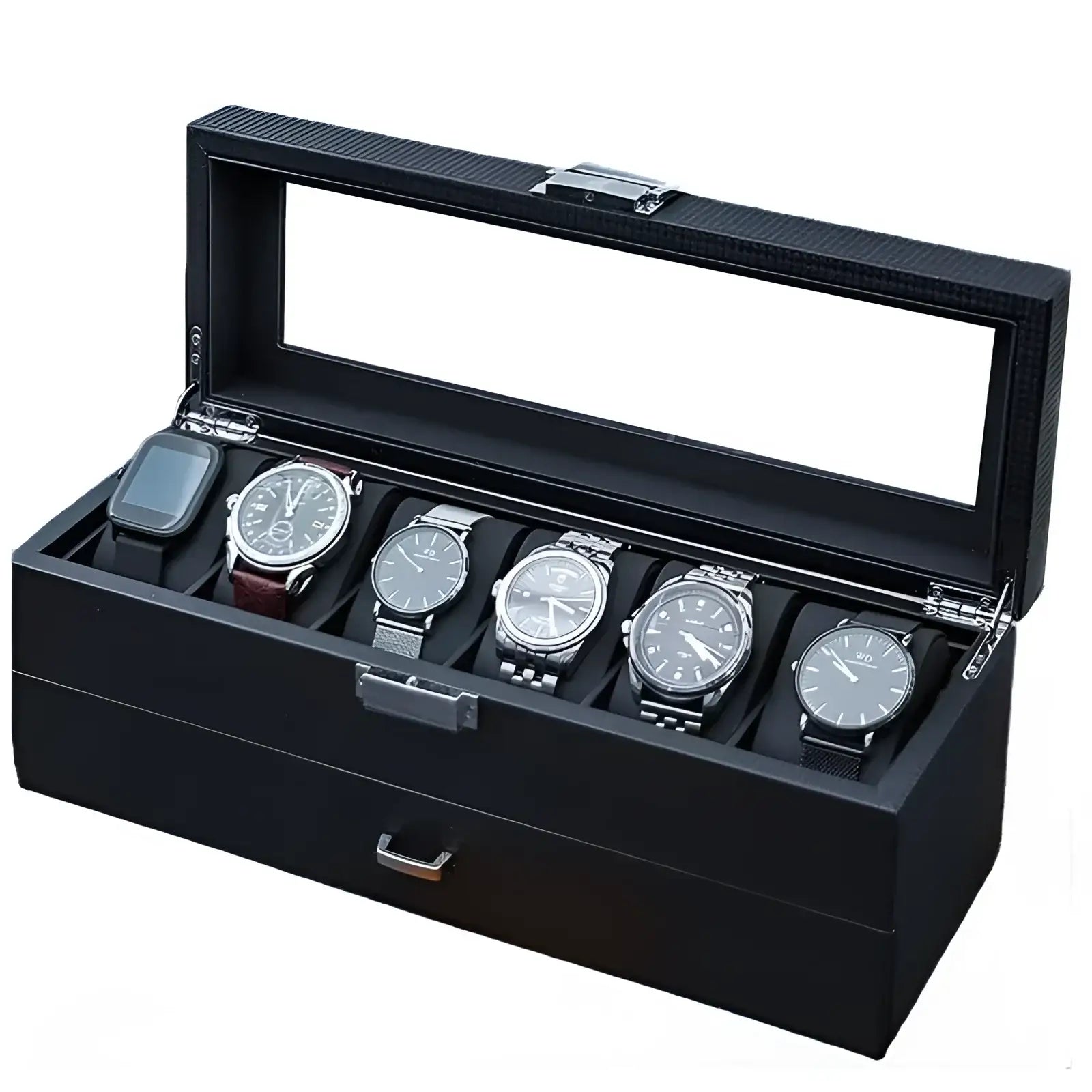 Boîte Montres Bijoux Velours Noir 6 Places