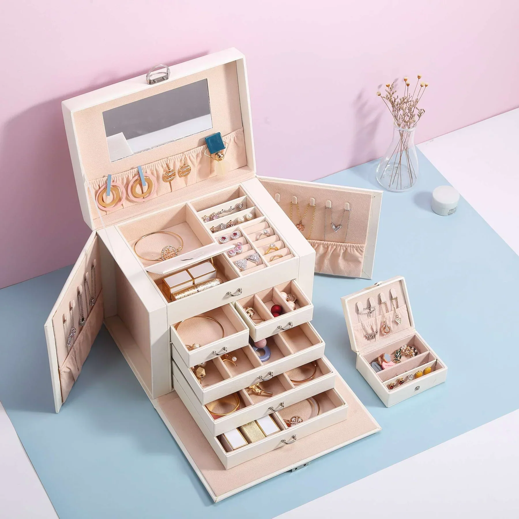 Boîte à Bijoux Velours Tiroirs Capacité Premium