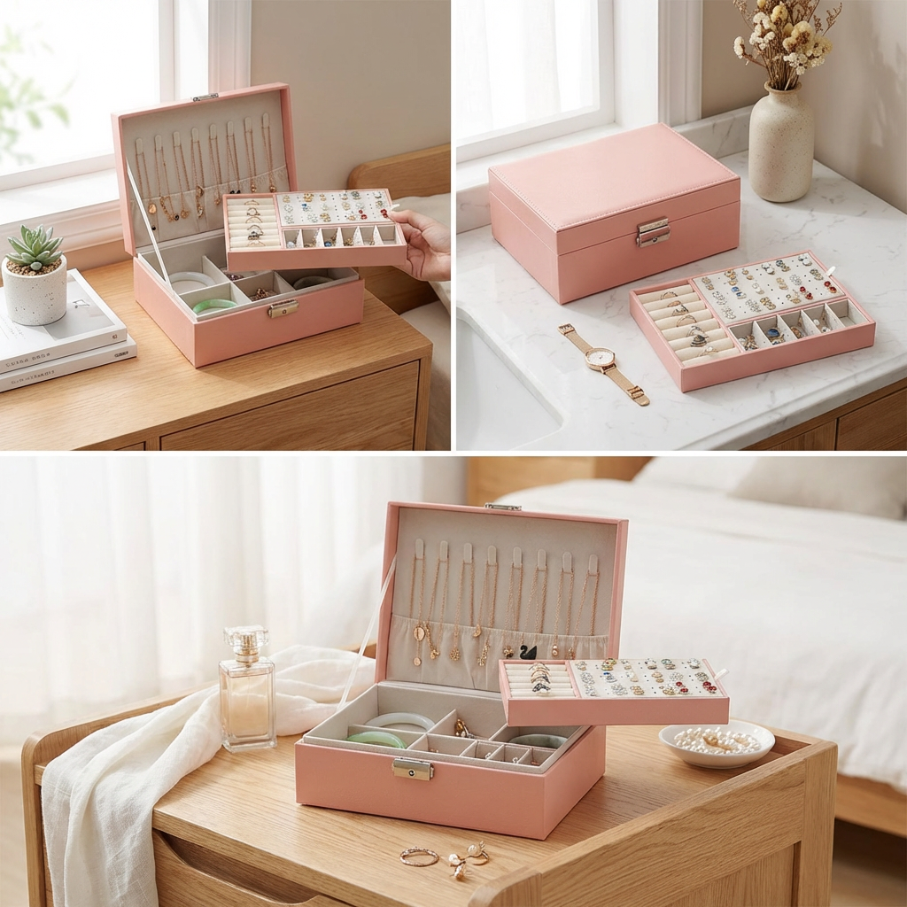 Boîte à Bijoux Velours Tiroirs Moderne 80 Emplacements