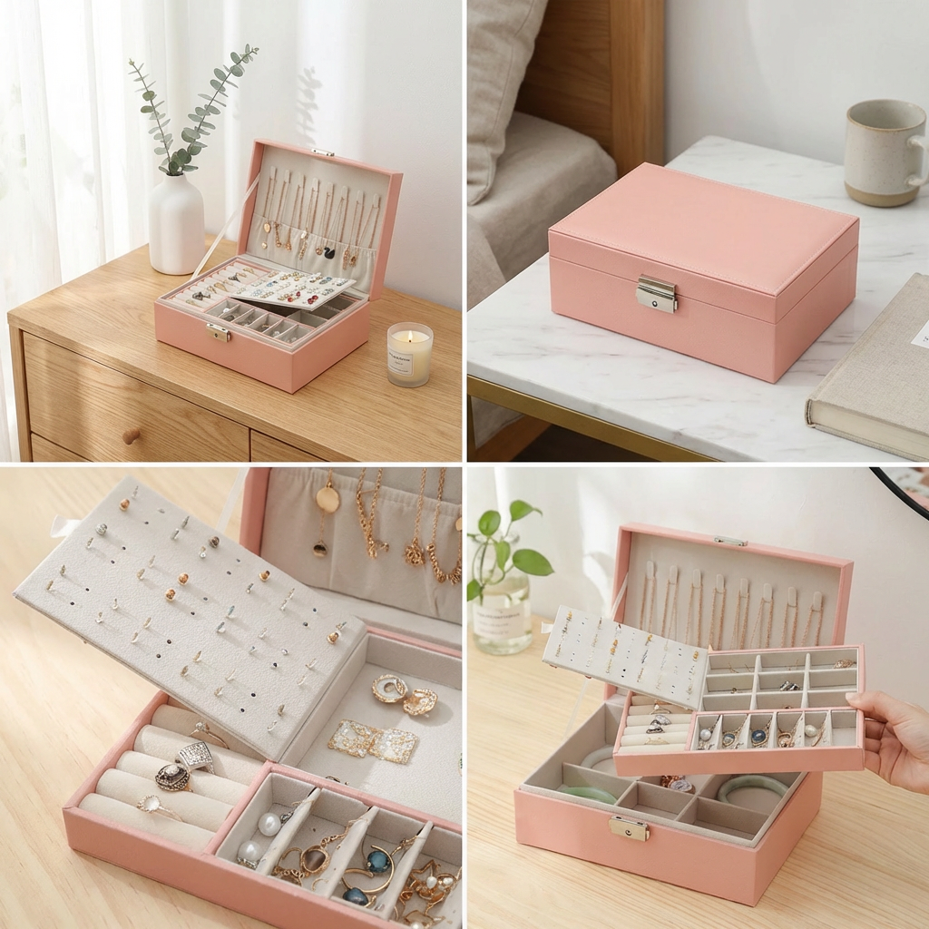 Boîte à Bijoux Velours Tiroirs Moderne 80 Emplacements