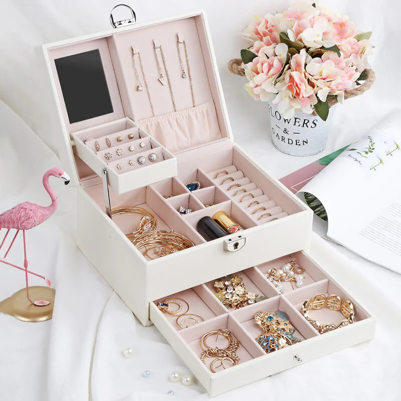 Boîte Bijoux Velours Tendance Miroir Serrure