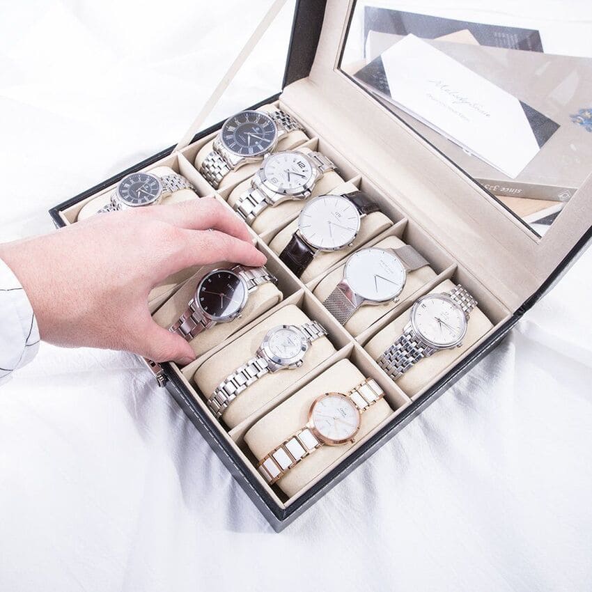 Boîte Montre Simili Cuir Verre 10 Places