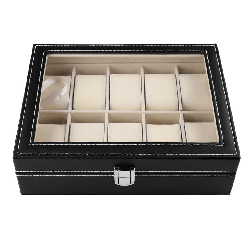 Boîte Montre Simili Cuir Verre 10 Places