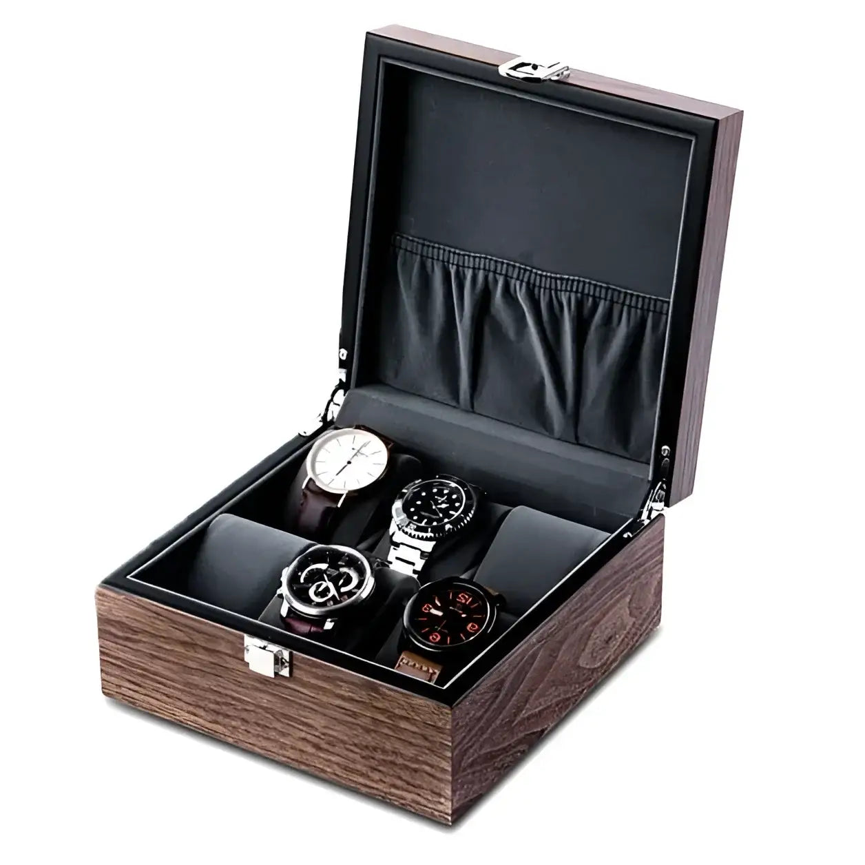 Coffret Montres Bois Noyer 6 Places Rangement