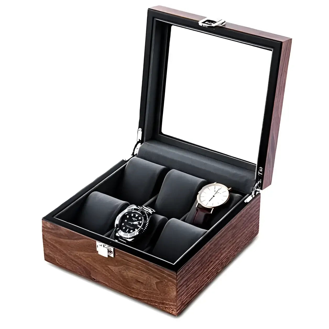 Boîte Montres Bois Noyer 6 Places Verre