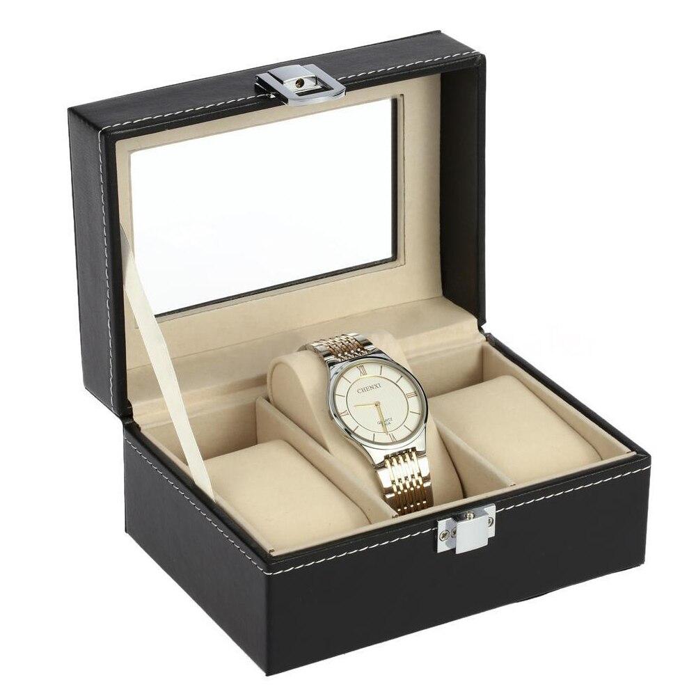 Boîte Montre Simili Cuir Noir 3 Places