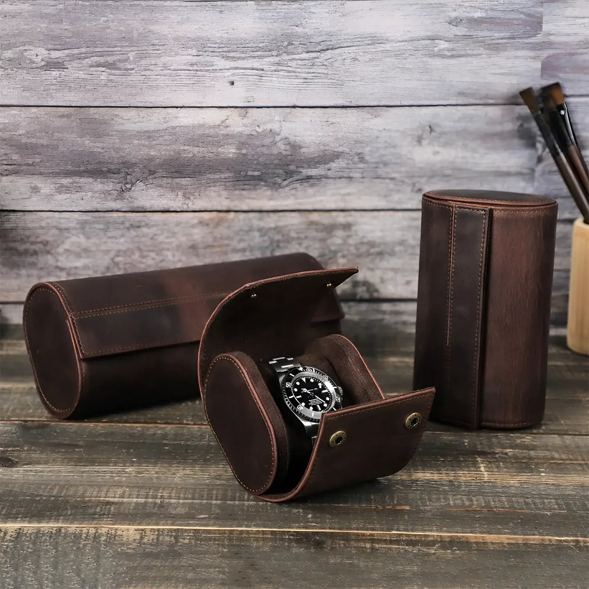 Étui Montre Cuir Vache Marron Solo