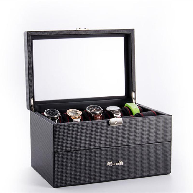 Boîte Montre Carbone Bois 20 Places Tiroir
