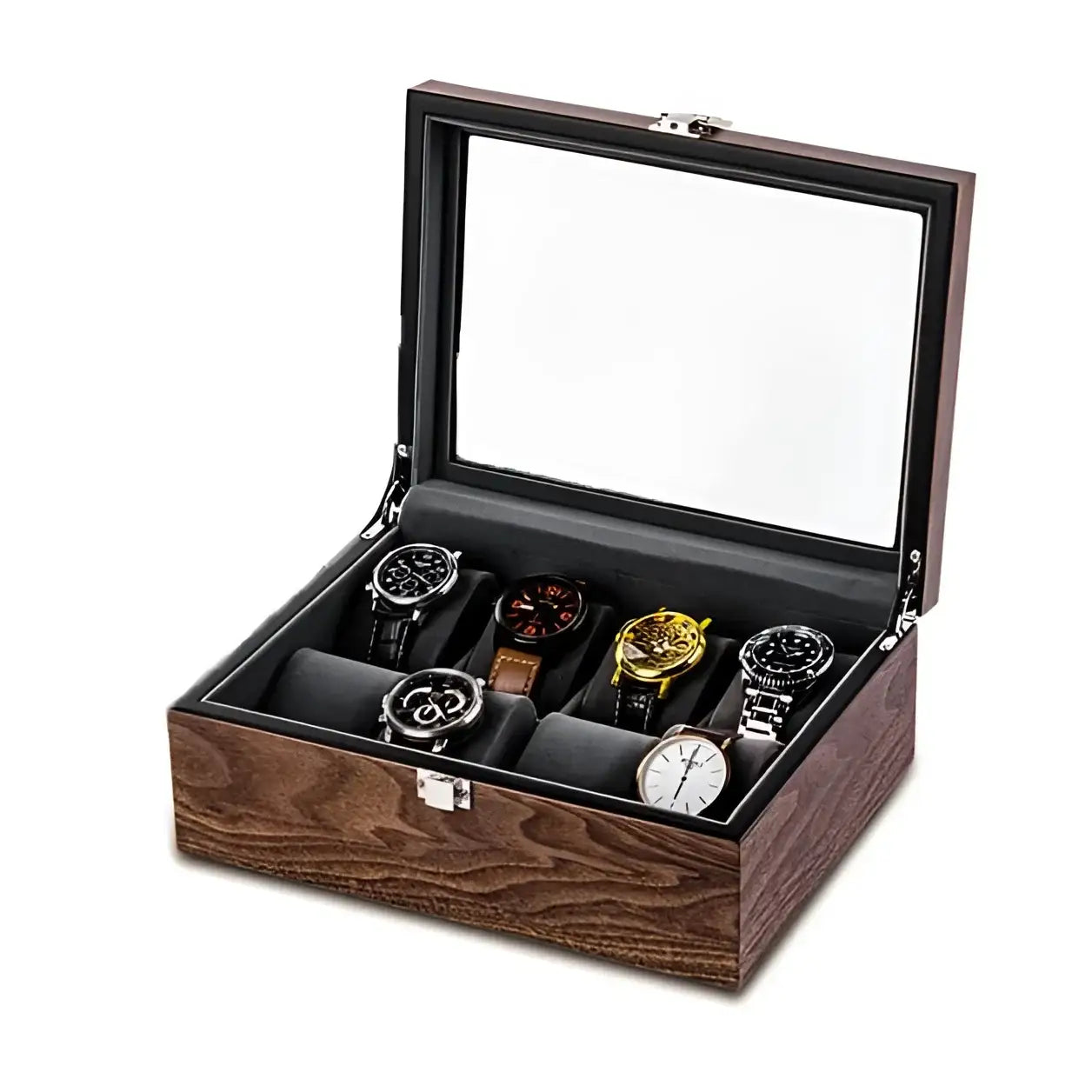 Boîte Montres Bois Noyer 8 Places Vitrine