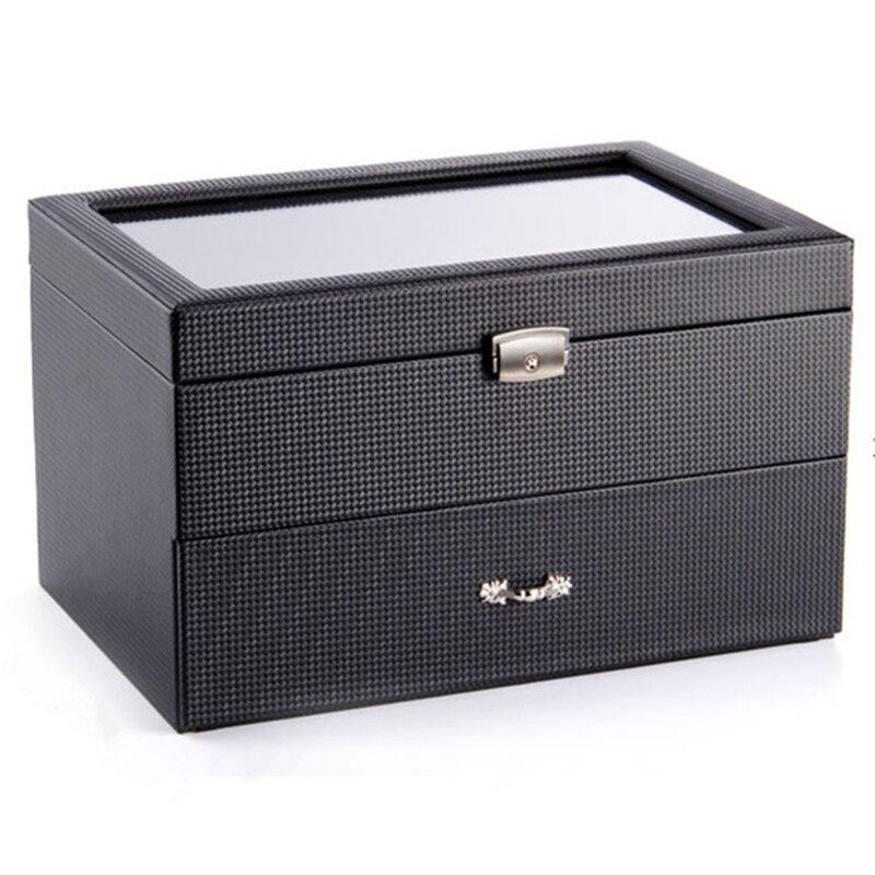 Boîte Montre Carbone Bois 20 Places Tiroir