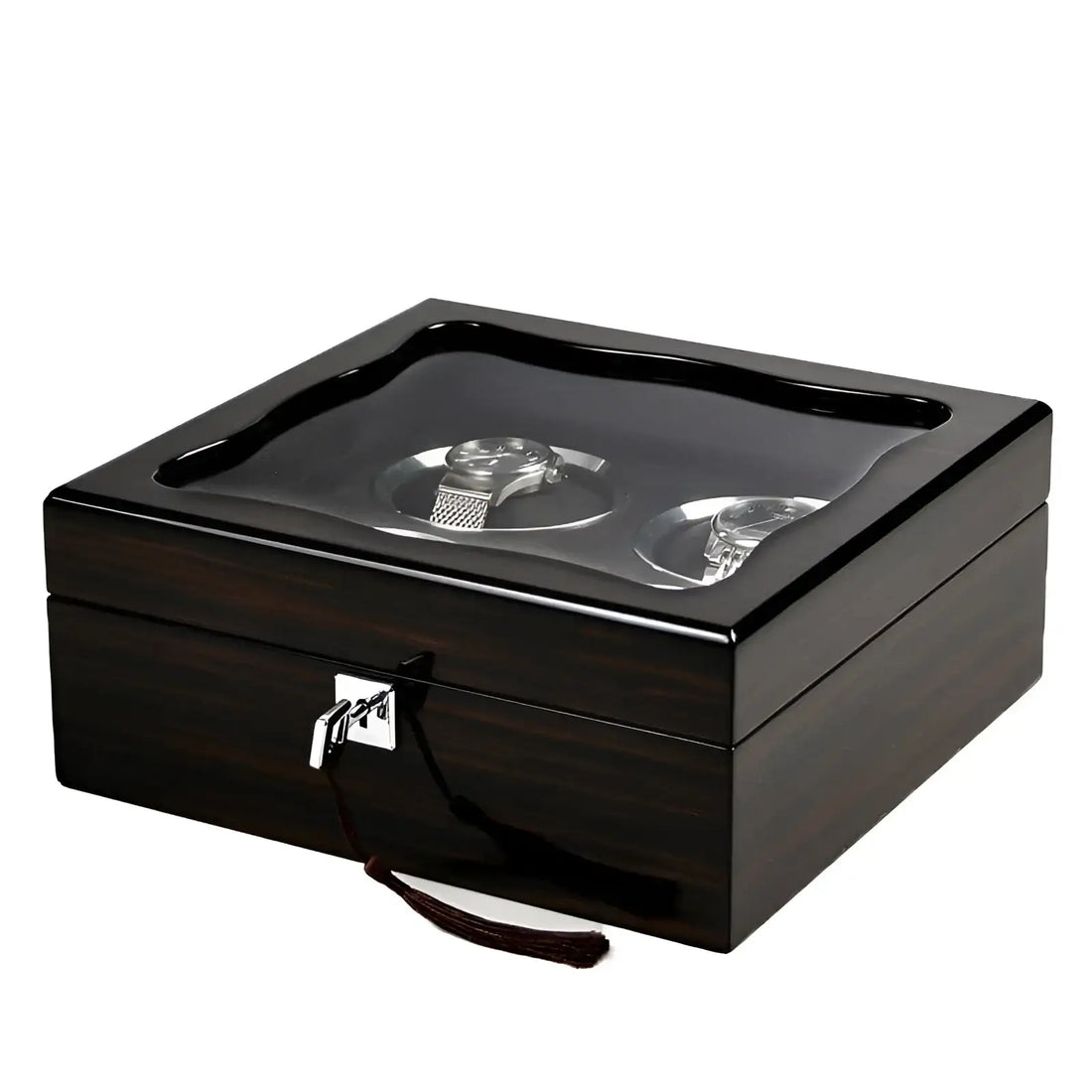 Boîte à montres laquée 4 places – fermée, couvercle vitré et serrure