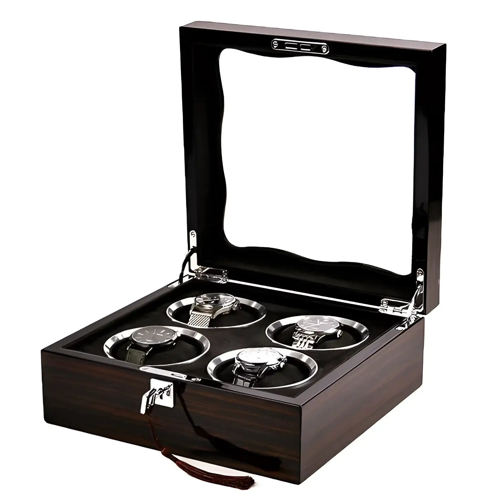 Boîte Montre Bois Carré Prestige 4 Places Verni
