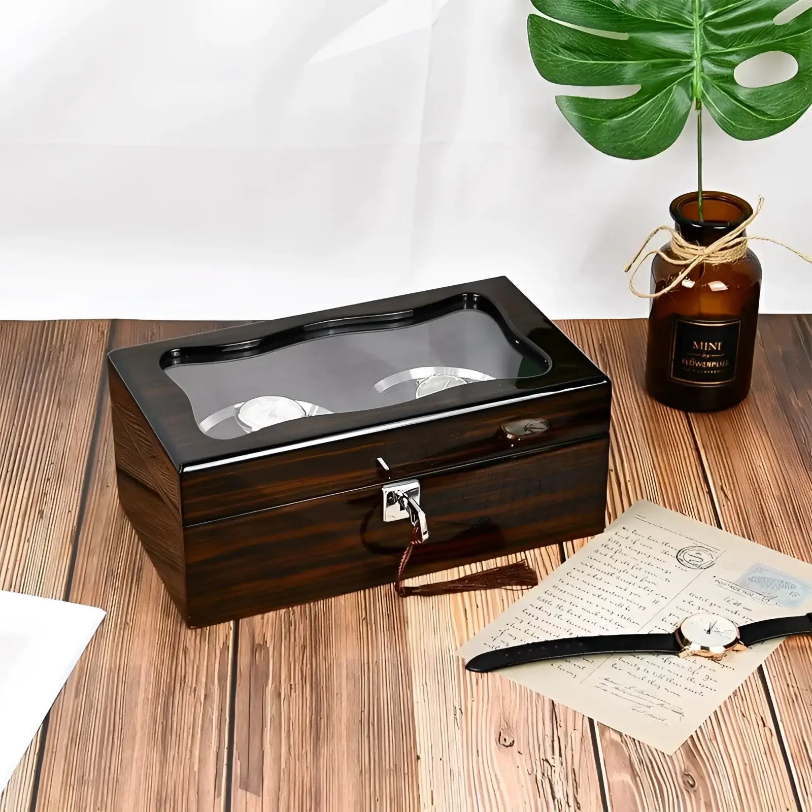 Boîte Montre Bois Duo Prestige Piano Marron