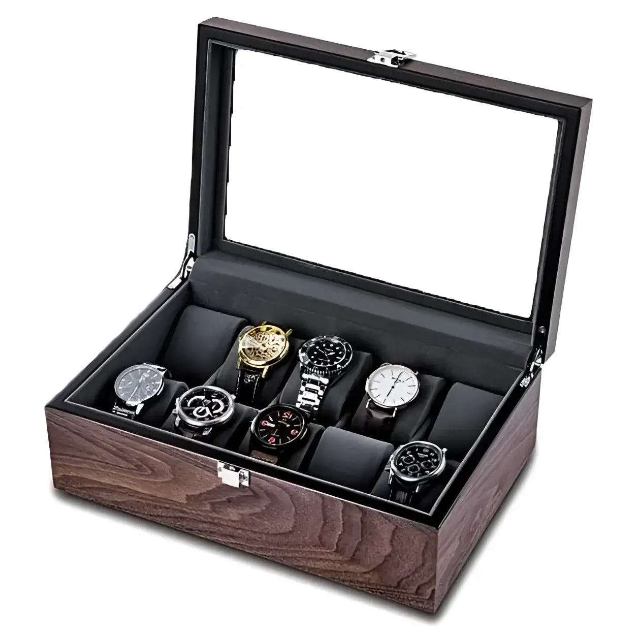 Boîte Montres Bois Noyer 10 Places Majestueux