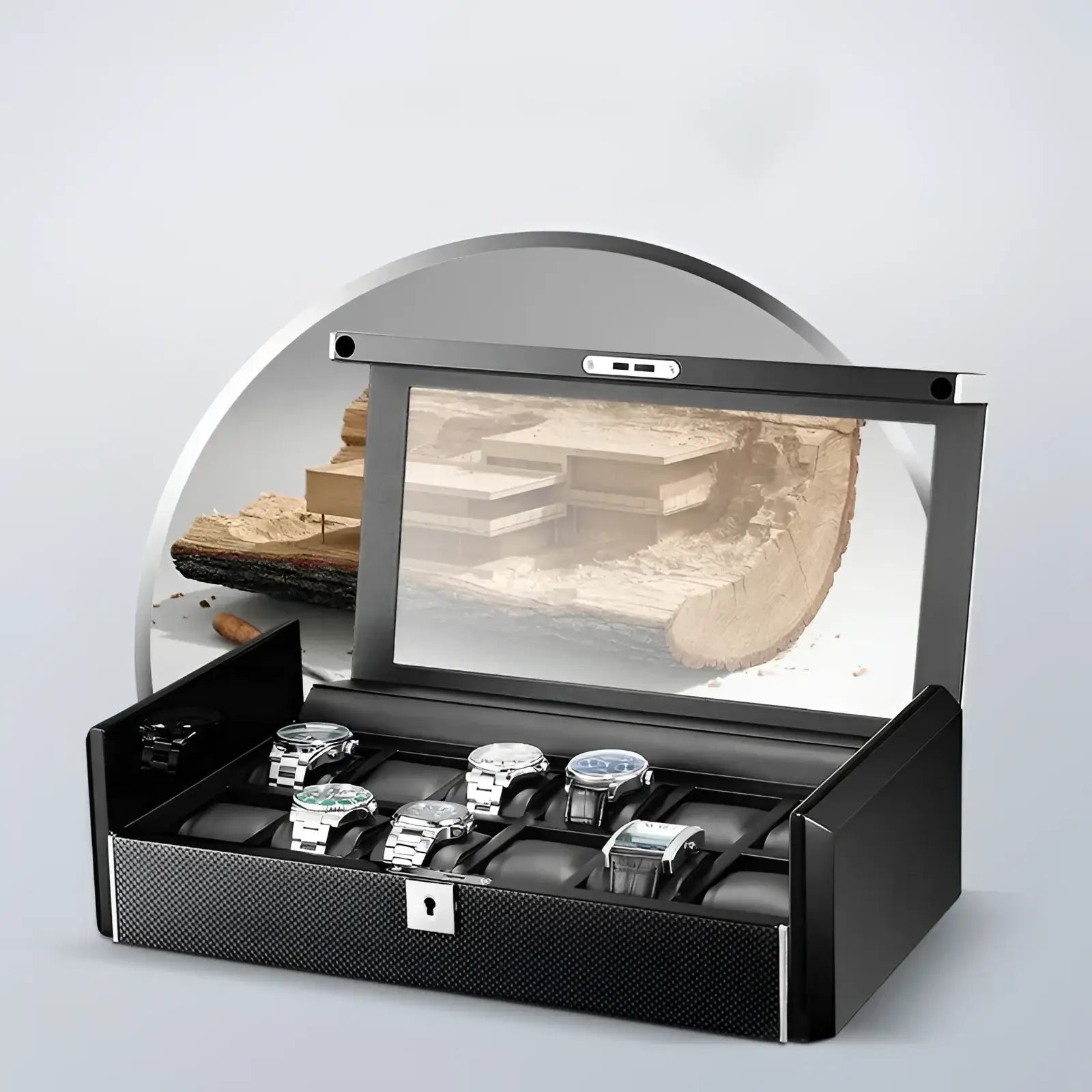 Boîte Montre Bois Obsidienne 12 Emplacements