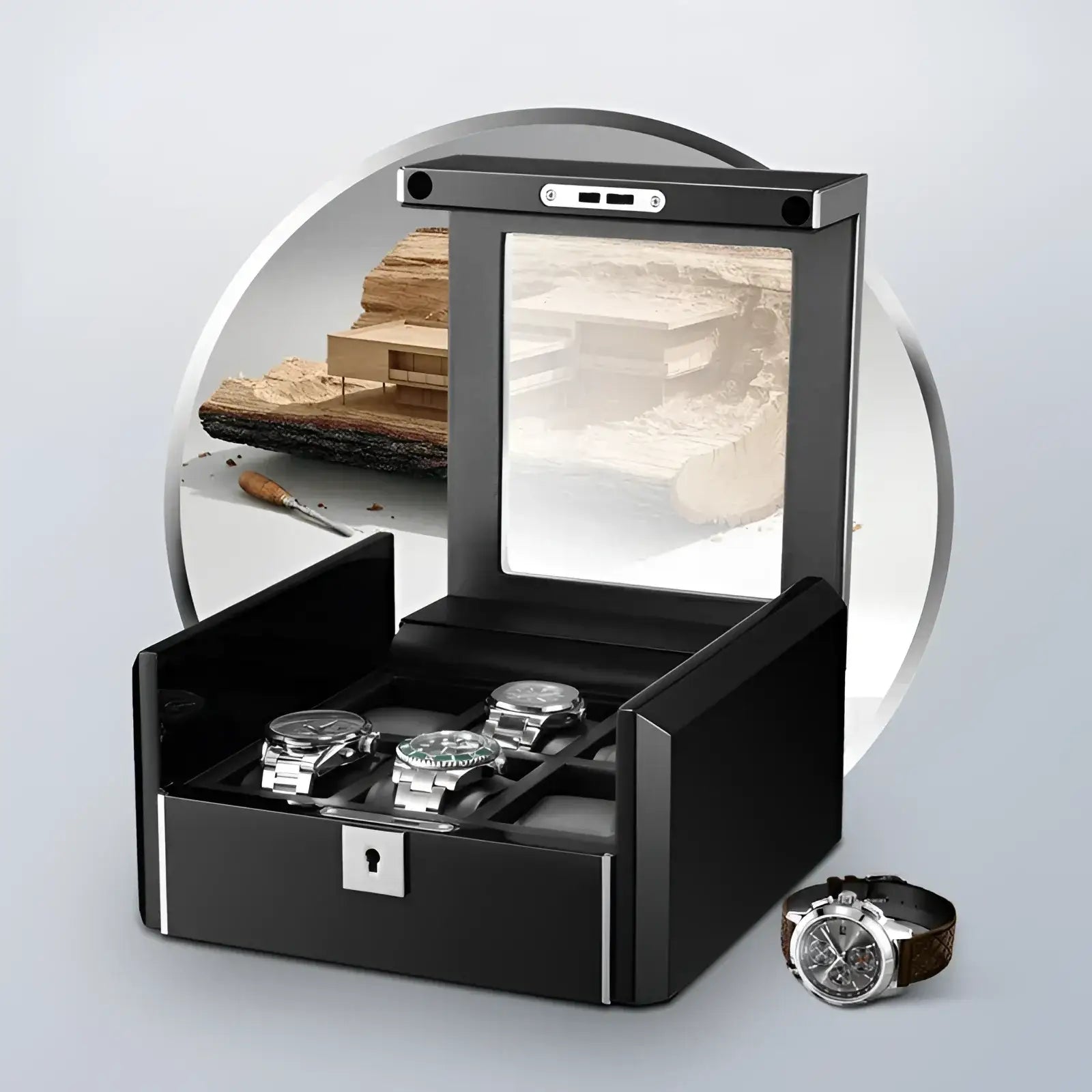 Boîte Montre Bois Obsidienne 6 Emplacements