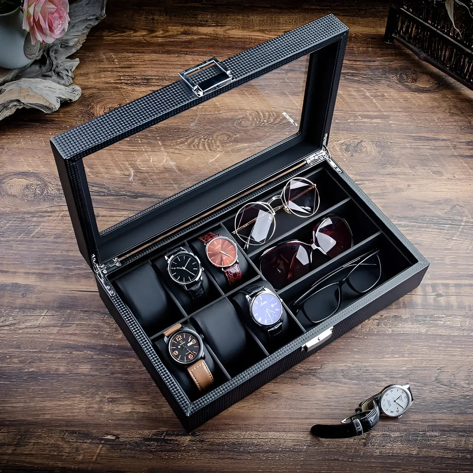 Boîte Montre Cuir OptiWatch 6 Places Lunettes