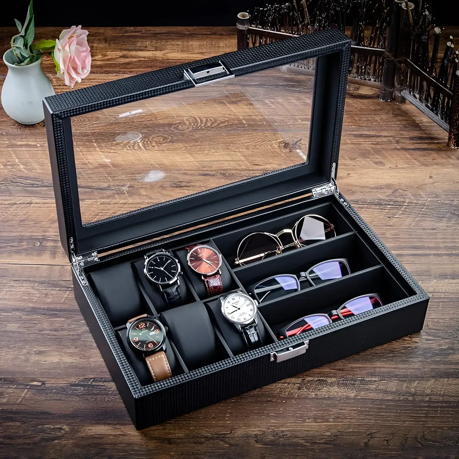 Boîte Montre Cuir OptiWatch 6 Places Lunettes