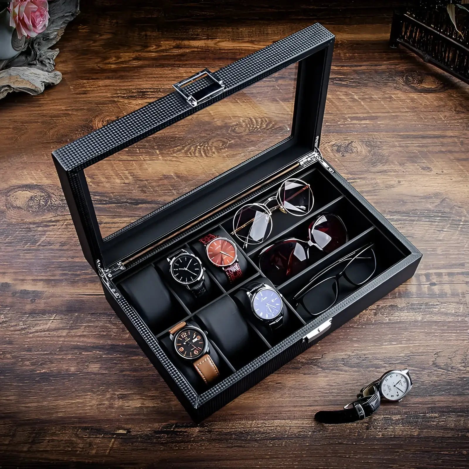 Boîte Montre Cuir OptiWatch 6 Places Lunettes