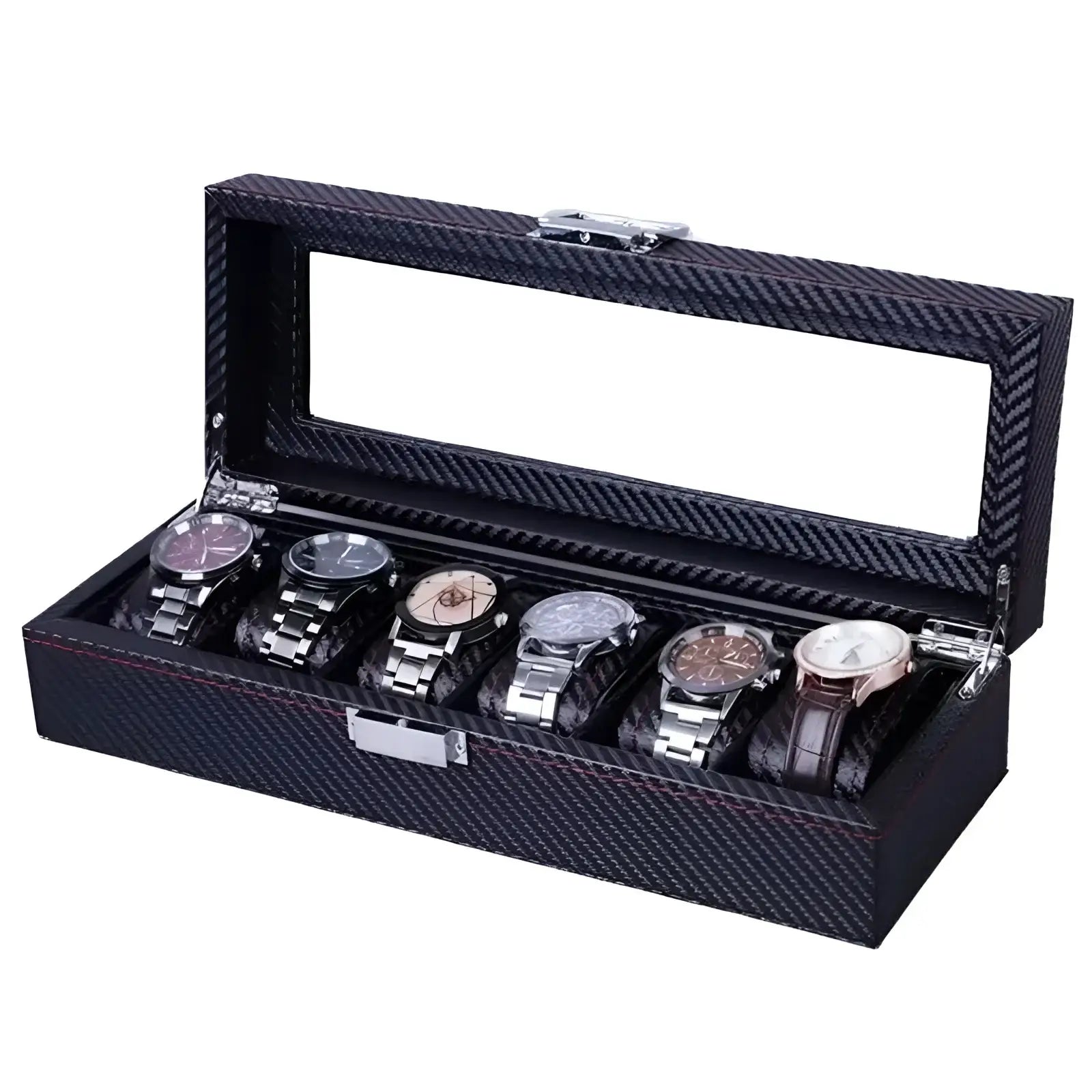 Boîte Montre Cuir Verre 6 Places